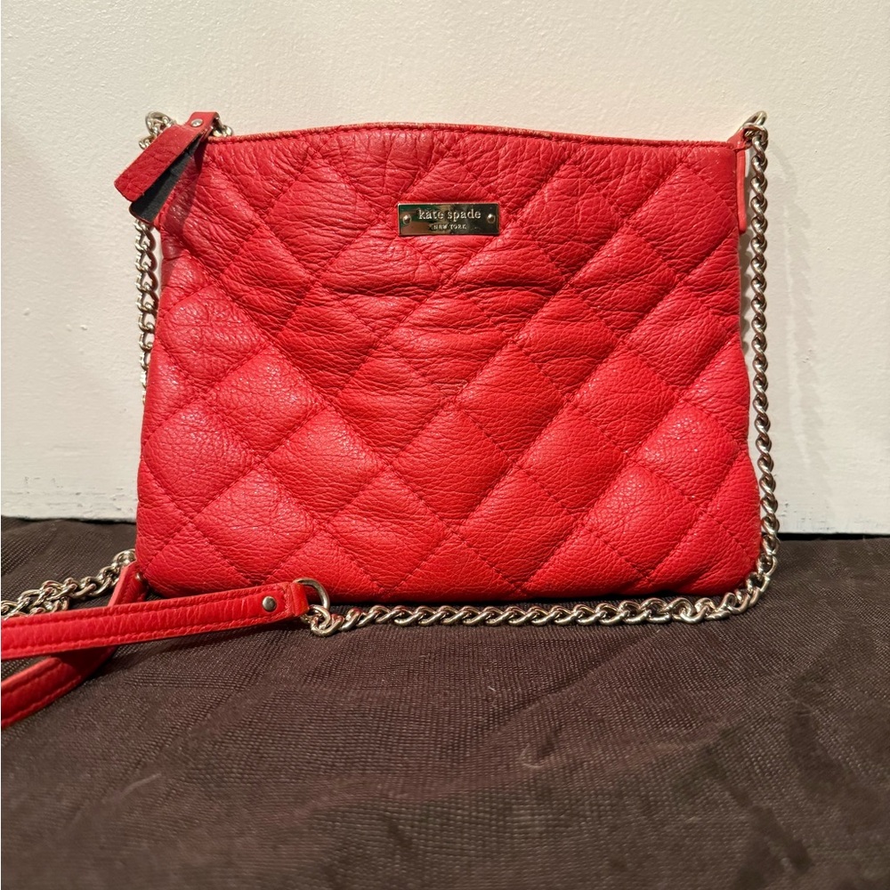 kate spade Red Quilted Leather Chain Strap Crossbody